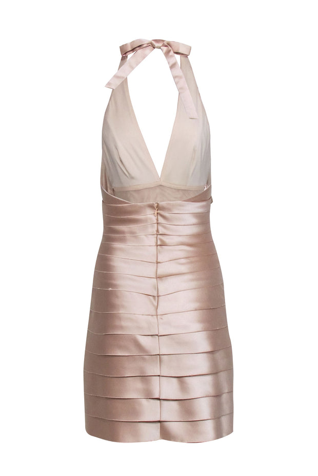 Current Boutique-BCBG Max Azria - Beige Champagne Tiered Halter Mini Dress Sz 2