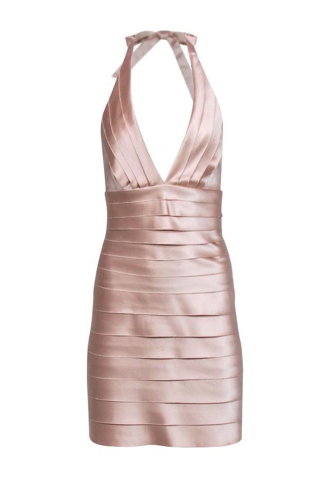 Current Boutique-BCBG Max Azria - Beige Champagne Tiered Halter Mini Dress Sz 2