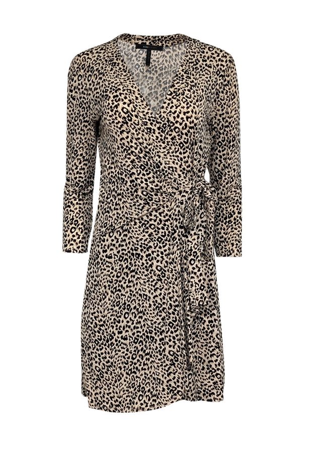 Current Boutique-BCBG Max Azria - Beige, Tan, & Black Leopard Print Long Sleeve Wrap Dress Sz M