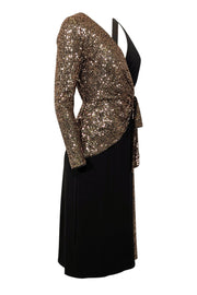 Current Boutique-BCBG Max Azria - Black & Copper Sequin One Sleeve w/ Slit Midi Dress Sz S