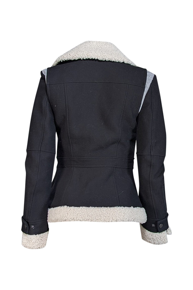 Current Boutique-BCBG Max Azria - Black Cotton Moto Jacket w/ Faux Shearling Trim Sz XS