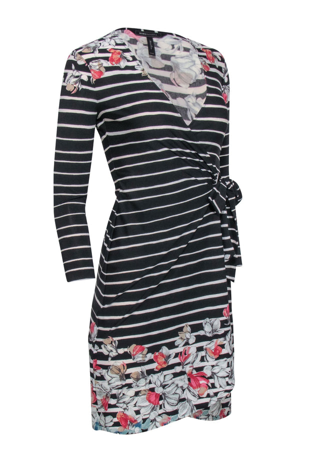 Current Boutique-BCBG Max Azria - Black & Cream Stripe Dress w/ Floral Print Sz XXS