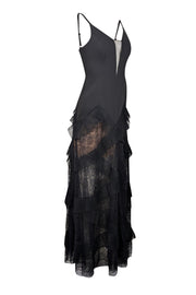 Current Boutique-BCBG Max Azria - Black Ruffled Lace Sleeveless Formal Dress Sz 2