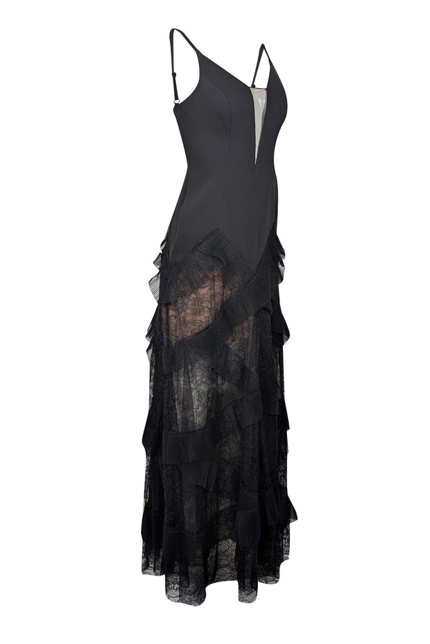 Current Boutique-BCBG Max Azria - Black Ruffled Lace Sleeveless Formal Dress Sz 2