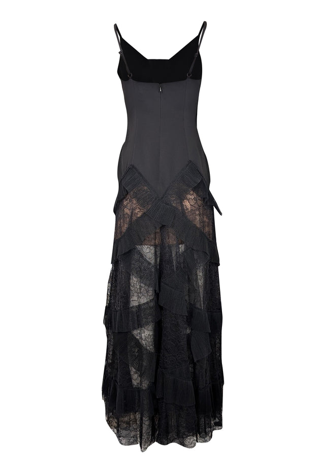 Current Boutique-BCBG Max Azria - Black Ruffled Lace Sleeveless Formal Dress Sz 2