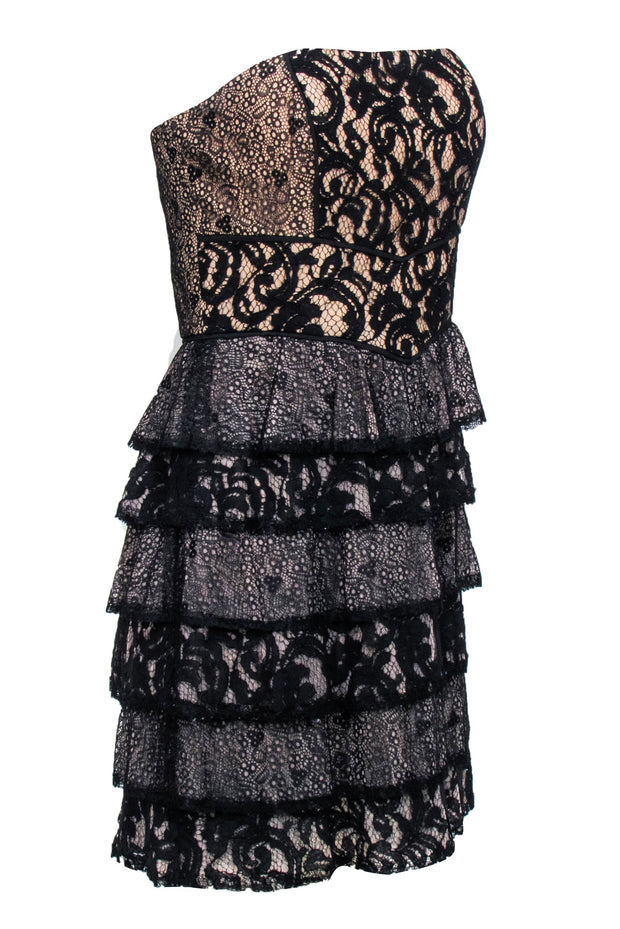 Current Boutique-BCBG Max Azria - Black Strapless Lace Mini Dress Sz 10