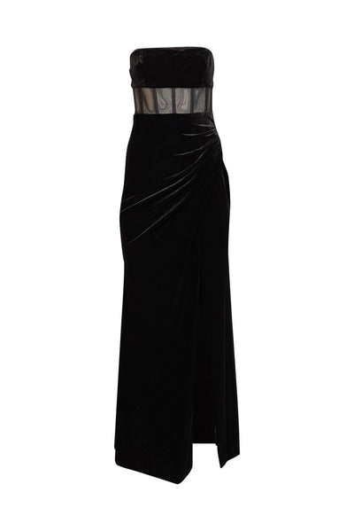 Current Boutique-BCBG Max Azria - Black Velvet Gown w/ Semi-Sheer Cutout Sz XXS