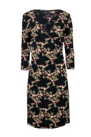 Current Boutique-BCBG Max Azria - Black w/ Cream, Blush, & Maroon Floral Print Long Sleeve Dress Sz S