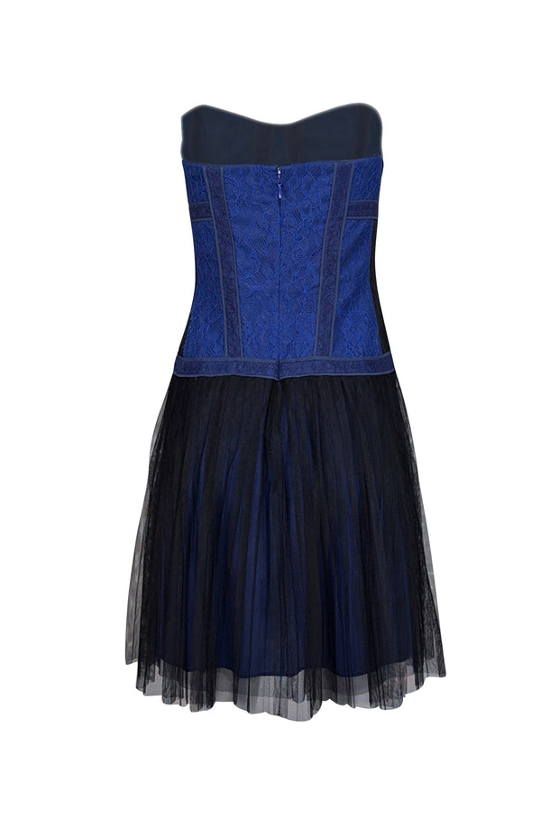 Current Boutique-BCBG Max Azria - Blue & Black Floral Lace Strapless Mini Dress Sz 8