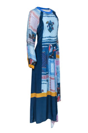 Current Boutique-BCBG Max Azria - Blue Silk Multi Print Maxi Dress w/ Hi-Low Hem Sz XXS