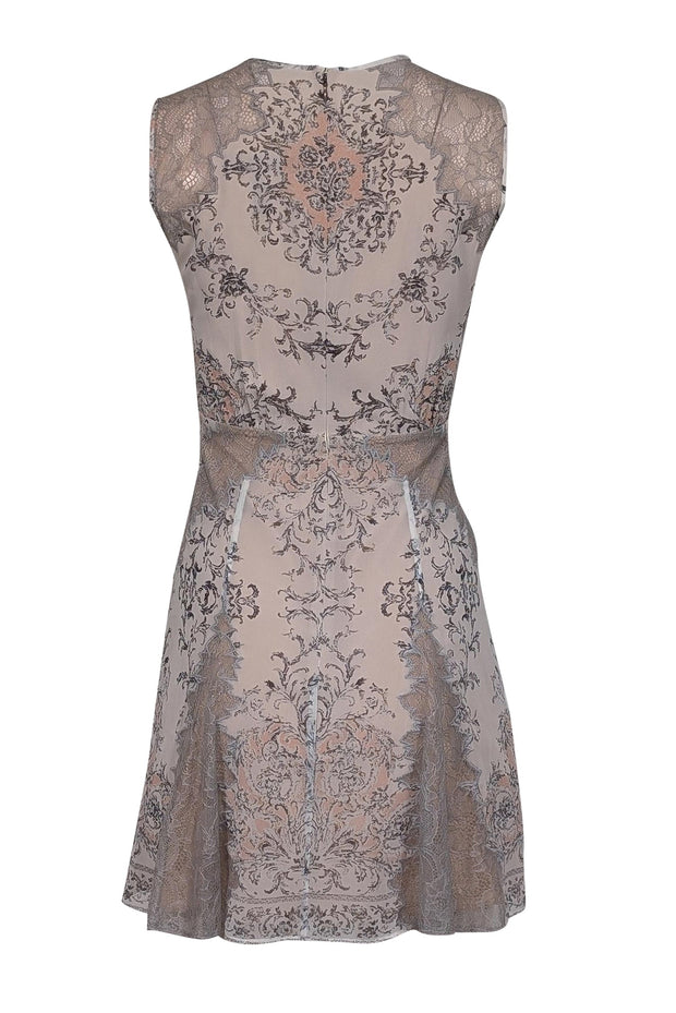 Current Boutique-BCBG Max Azria - Cream w/ Pink & Grey Paisley Print Lace Trimmed Dress Sz 0