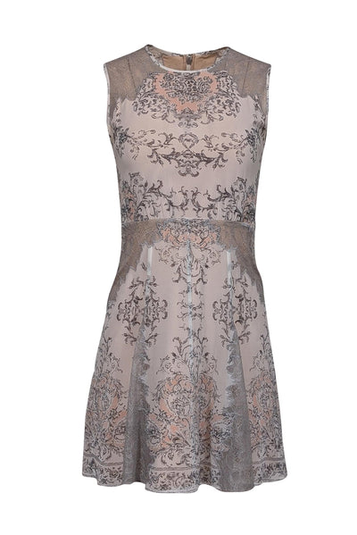 Current Boutique-BCBG Max Azria - Cream w/ Pink & Grey Paisley Print Lace Trimmed Dress Sz 0