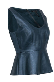 Current Boutique-BCBG Max Azria - Dark Teal Faux Leather Peplum Top Sz S