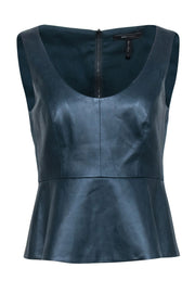 Current Boutique-BCBG Max Azria - Dark Teal Faux Leather Peplum Top Sz S