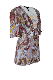 Current Boutique-BCBG Max Azria - Dusty Red, Yellow, & Ivory Paisley Print Romper Sz XXS