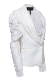 Current Boutique-BCBG Max Azria - Ivory Blazer w/ Ruffled Cold Shoulder Lace Sleeves Sz S