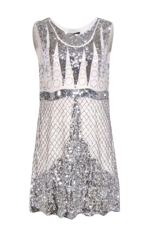 Current Boutique-BCBG Max Azria - Ivory w/ Silver Bead & Sequin Detail Sz M