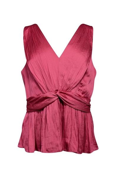 Current Boutique-BCBG Max Azria - Pink Shirred Satin Twist Front Top Sz L