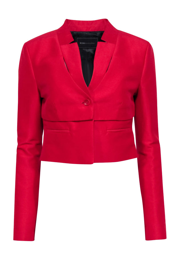 Current Boutique-BCBG Max Azria - Red Cropped Single Button Blazer Sz S