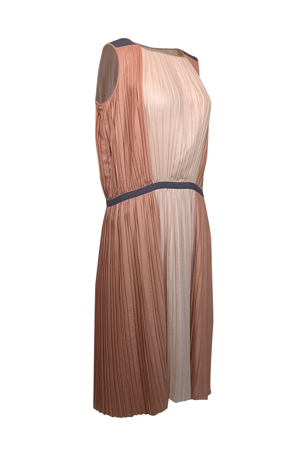 Current Boutique-BCBG Max Azria - Tan, Cream, & Grey Pleated Sleeveless Dress Sz 4