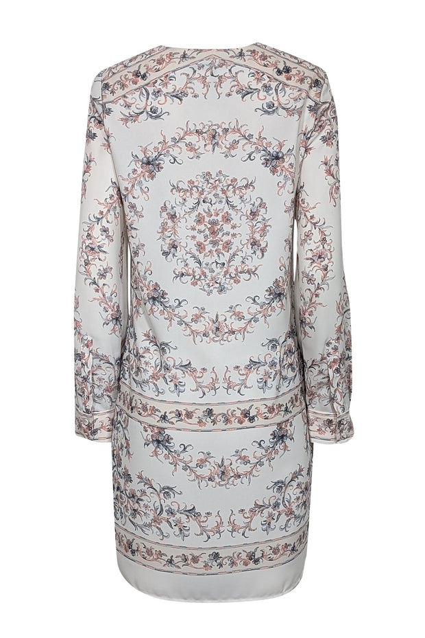 Current Boutique-BCBG Max Azria - White Long Sleeve w/ Pink & Grey Floral Print Dress Sz S