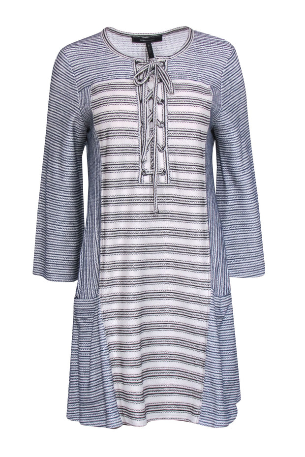 Current Boutique-BCBG Max Azria - White & Navy Stitching Detail Tunic Dress Sz S