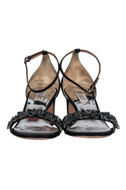 Current Boutique-Badgley Mischka – Black Satin w/ Crystals Ankle Strap Heels Sz 9