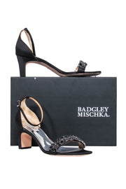 Current Boutique-Badgley Mischka – Black Satin w/ Crystals Ankle Strap Heels Sz 9