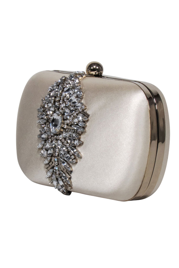 Current Boutique-Badgley Mischka - Cream Satin Clutch w/ Jewel Front