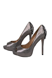 Current Boutique-Badgley Mischka - Dark Silver Peep Toe Embellished Heels Sz 9