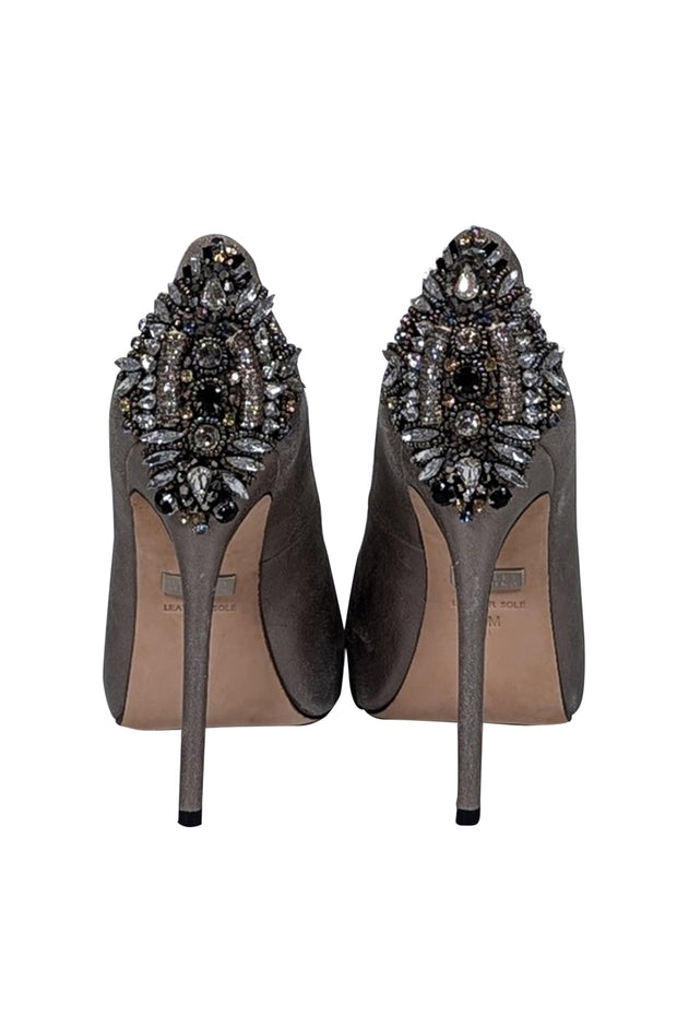 Current Boutique-Badgley Mischka - Dark Silver Peep Toe Embellished Heels Sz 9