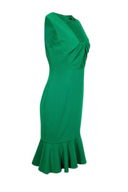 Current Boutique-Badgley Mischka - Green Ruched Neckline Sleeveless Midi Dress Sz 6