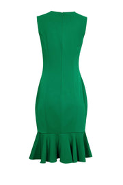 Current Boutique-Badgley Mischka - Green Ruched Neckline Sleeveless Midi Dress Sz 6