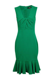 Current Boutique-Badgley Mischka - Green Ruched Neckline Sleeveless Midi Dress Sz 6