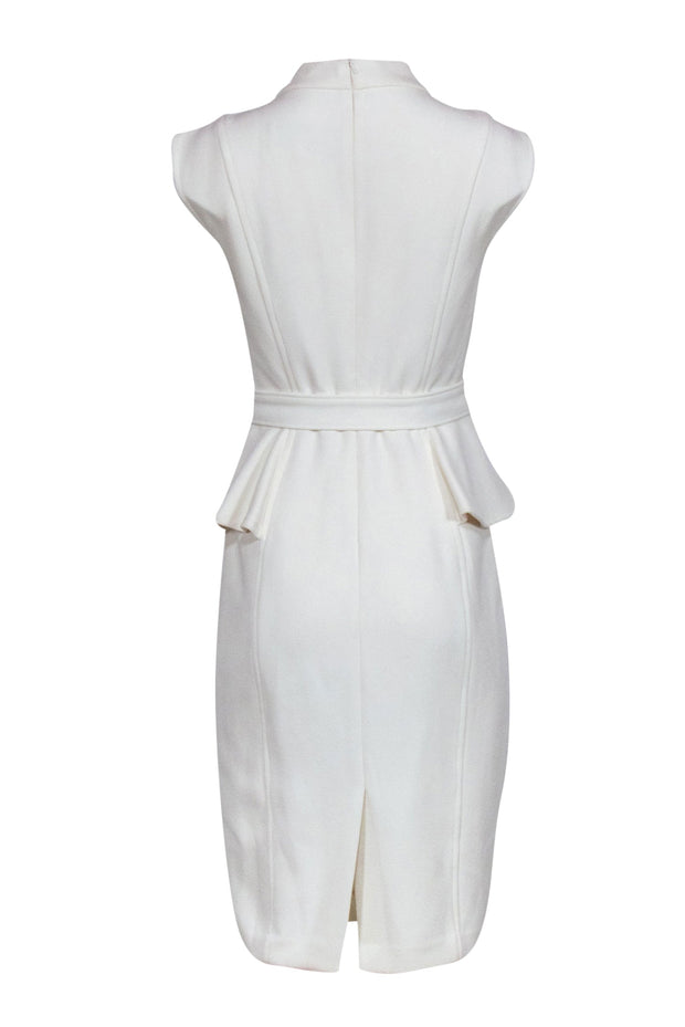 Current Boutique-Badgley Mischka - Ivory Belted Peplum Dress Sz 6