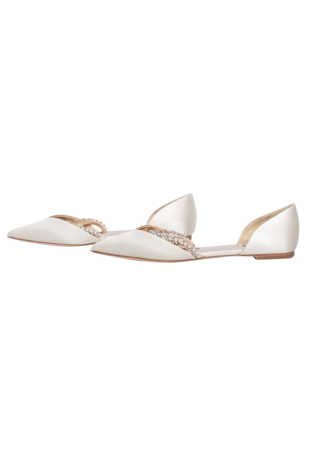 Current Boutique-Badgley Mischka - Ivory Satin Embellished Strap Flats Sz 9.5