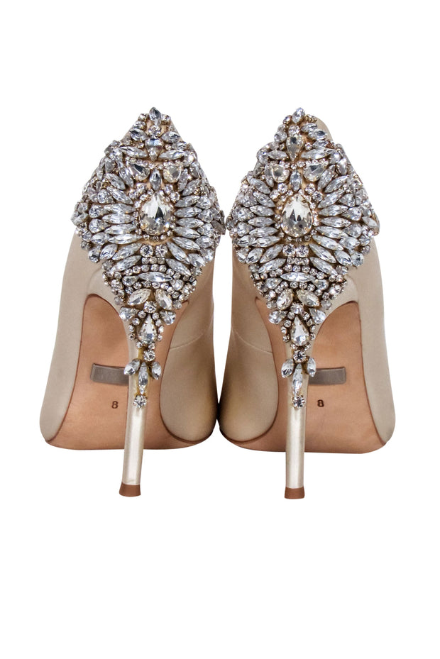 Current Boutique-Badgley Mischka - Ivory Satin Jeweled Heel Pumps Sz 8