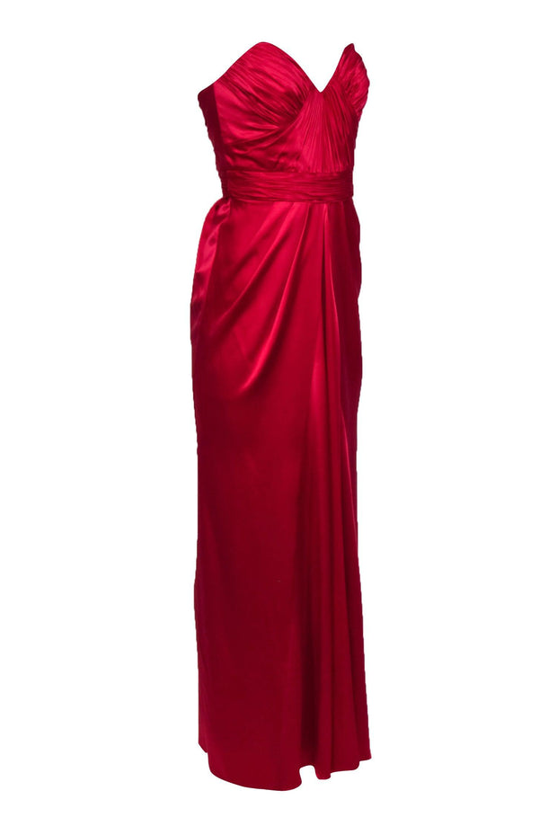 Current Boutique-Badgley Mischka - Red Silk Strapless Long Formal DressSz 4