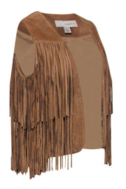 Current Boutique-Bagatelle - Tan Leather Fringe Vest Sz S