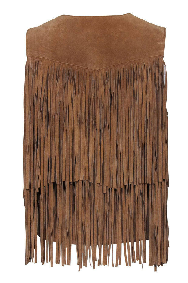 Current Boutique-Bagatelle - Tan Leather Fringe Vest Sz S