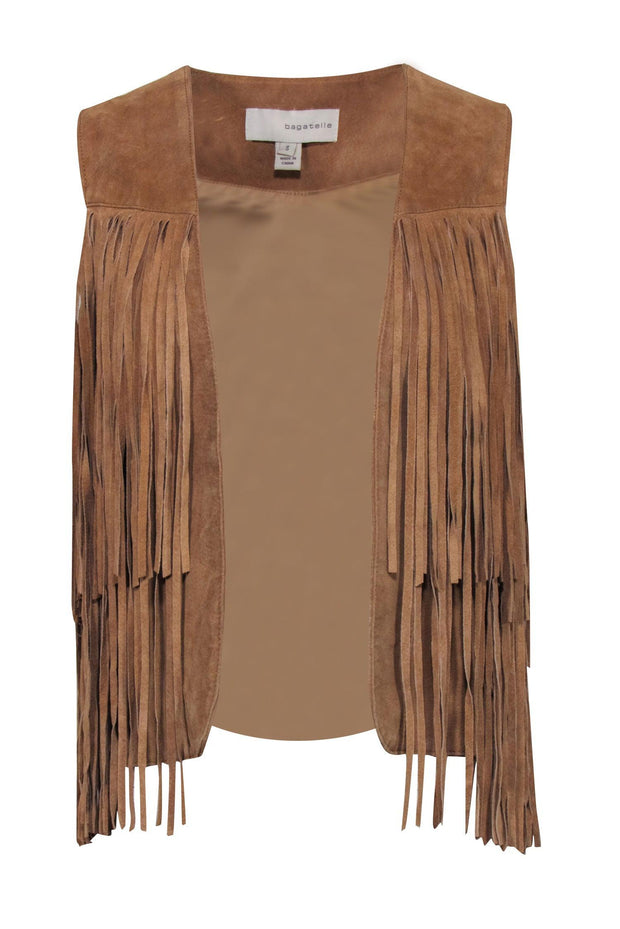 Current Boutique-Bagatelle - Tan Leather Fringe Vest Sz S