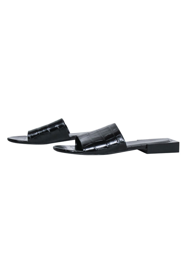 Current Boutique-Balenciaga - Black Croc Embossed Slide Sandals Sz 7.5