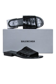 Current Boutique-Balenciaga - Black Croc Embossed Slide Sandals Sz 7.5