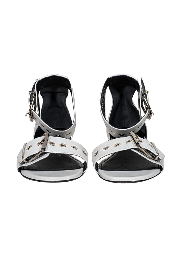 Current Boutique-Balenciaga - White Leather Strappy Buckle Detail Sandals Sz 10