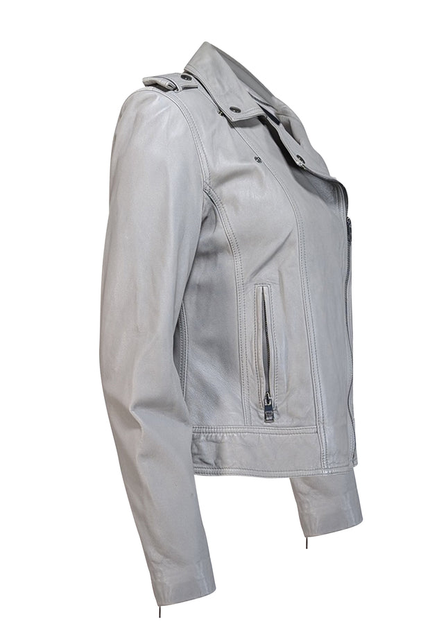 Current Boutique-Banana Republic - Light Grey Leather Moto Jacket Sz M