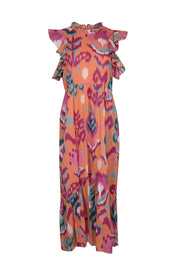 Current Boutique-Banjanan - Orange, Magenta & Teal Ikat Print Midi Dress Sz L