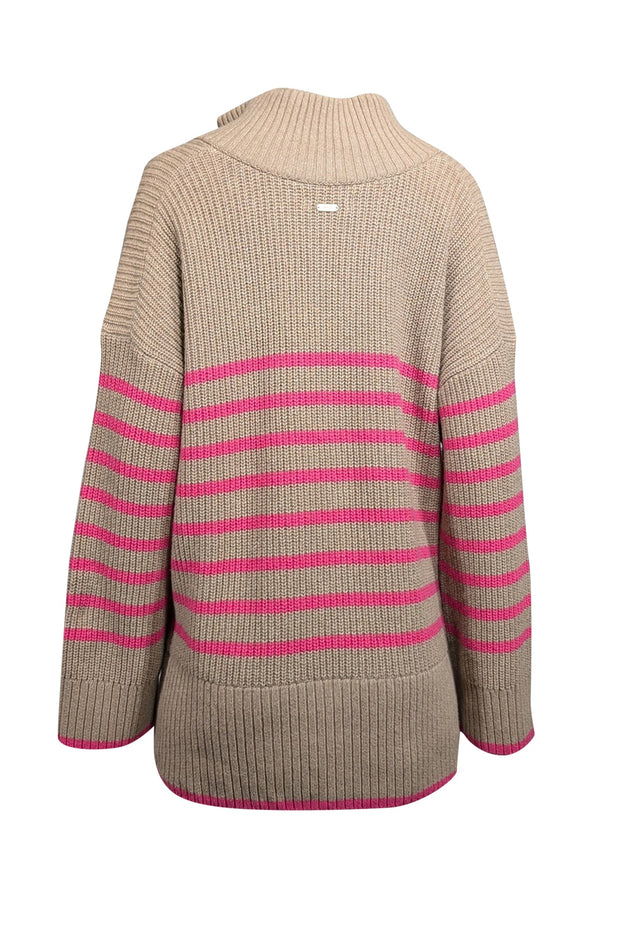 Current Boutique-Barbour - Tan & Pink Knit Quarter Zip Sweater Sz 12