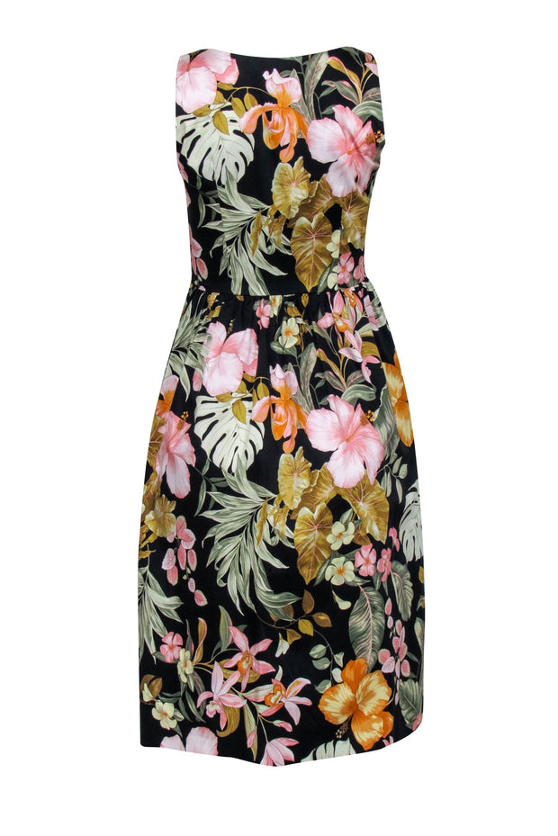 Current Boutique-Barney's New York - Black Floral Midi Fit & Flare Dress Sz 2