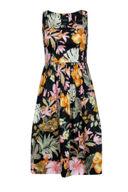 Current Boutique-Barney's New York - Black Floral Midi Fit & Flare Dress Sz 2