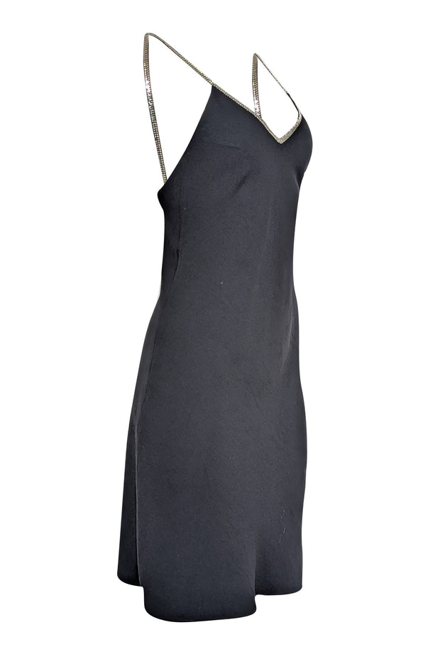 Current Boutique-Ba&sh - Black Crepe Slip Dress w/ Silver Toned Chain Trim Sz XS